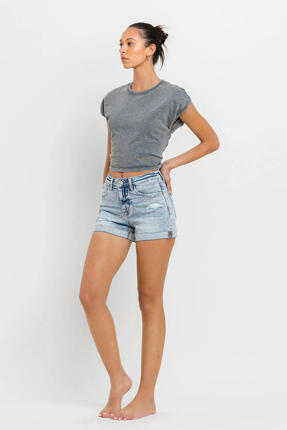 Aspen High Rise Cuffed Denim Short