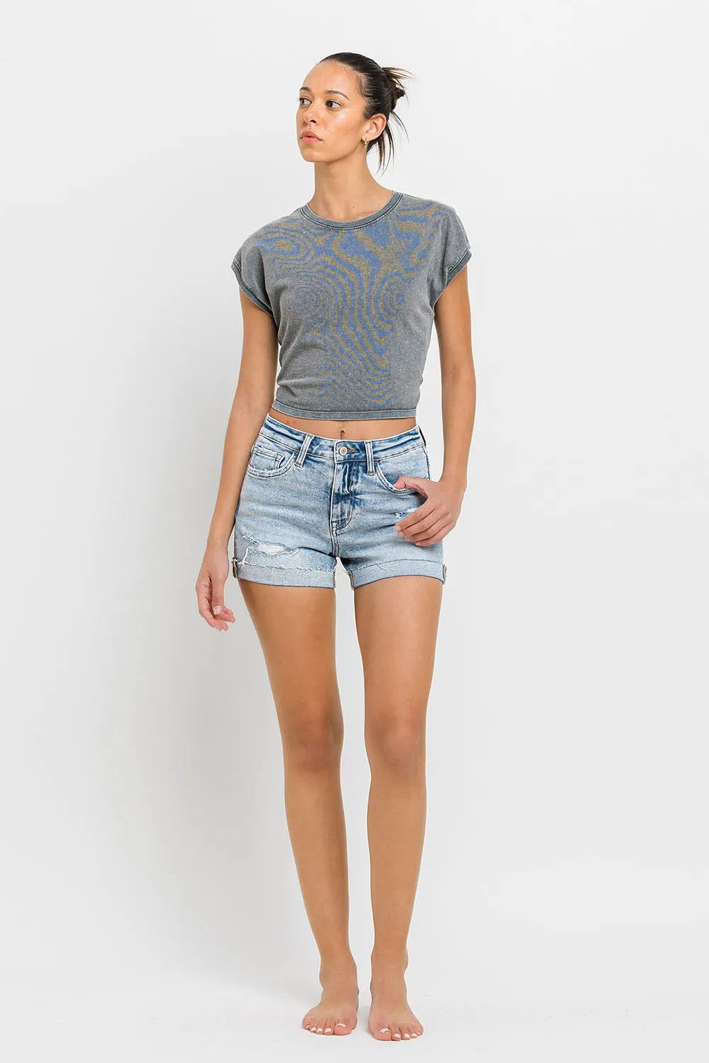 Aspen High Rise Cuffed Denim Short