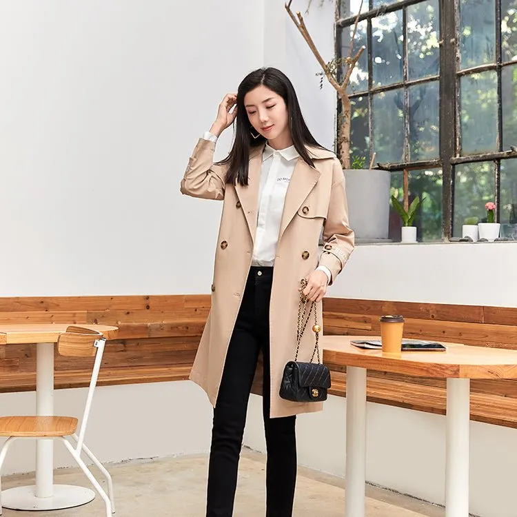 Beige Classic Belted Women's Trench Coats