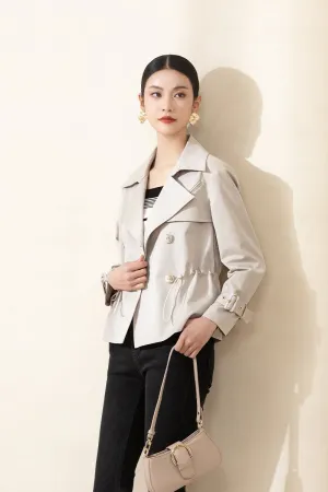 Beige Double Breasted Short Trench Coats