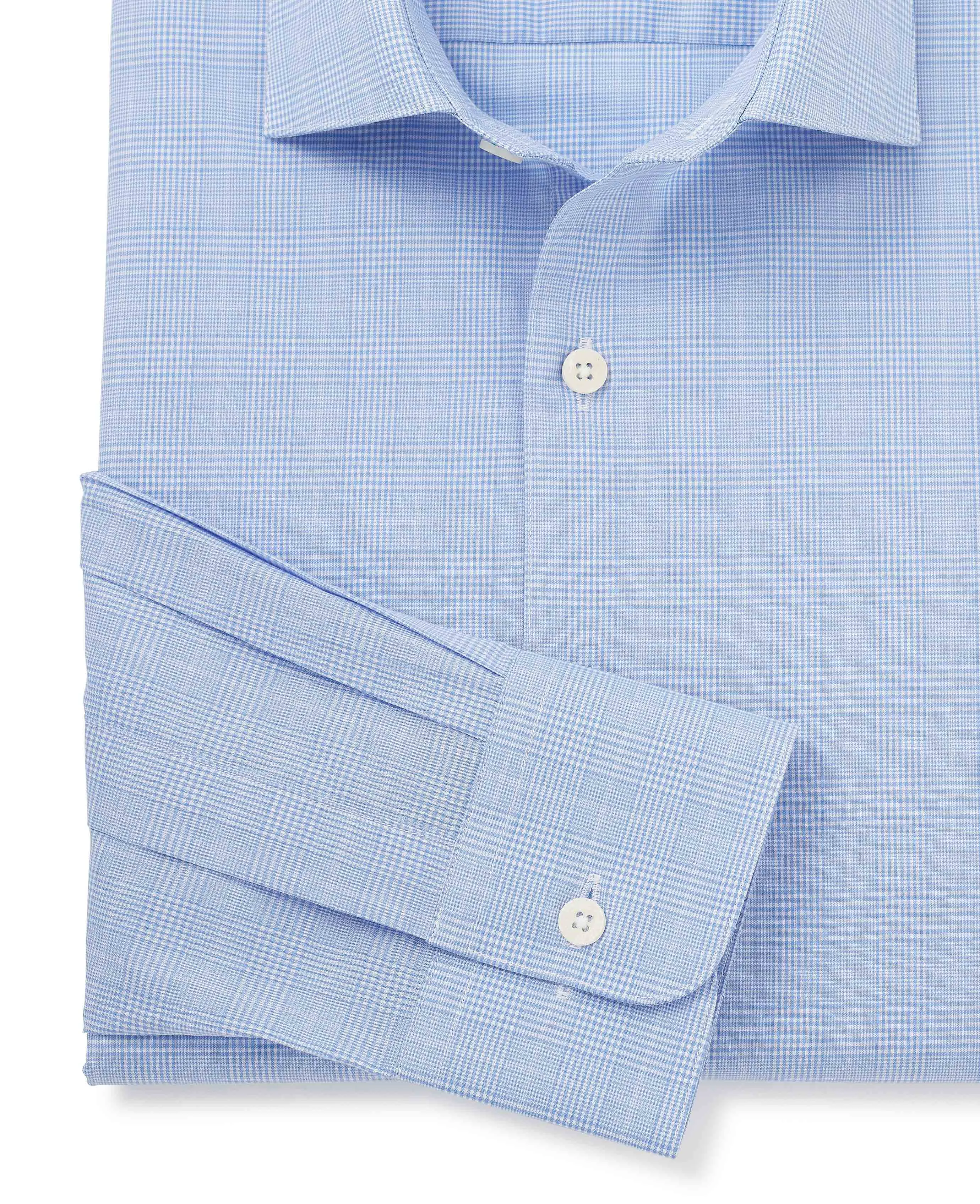 Blue Cotton Prince of Wales Check Slim Fit Formal Shirt - Single Cuff