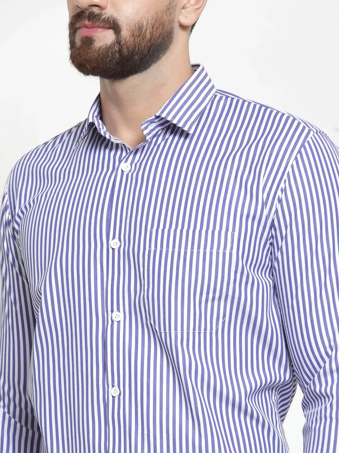 Blue Men's Cotton Striped Formal Shirts