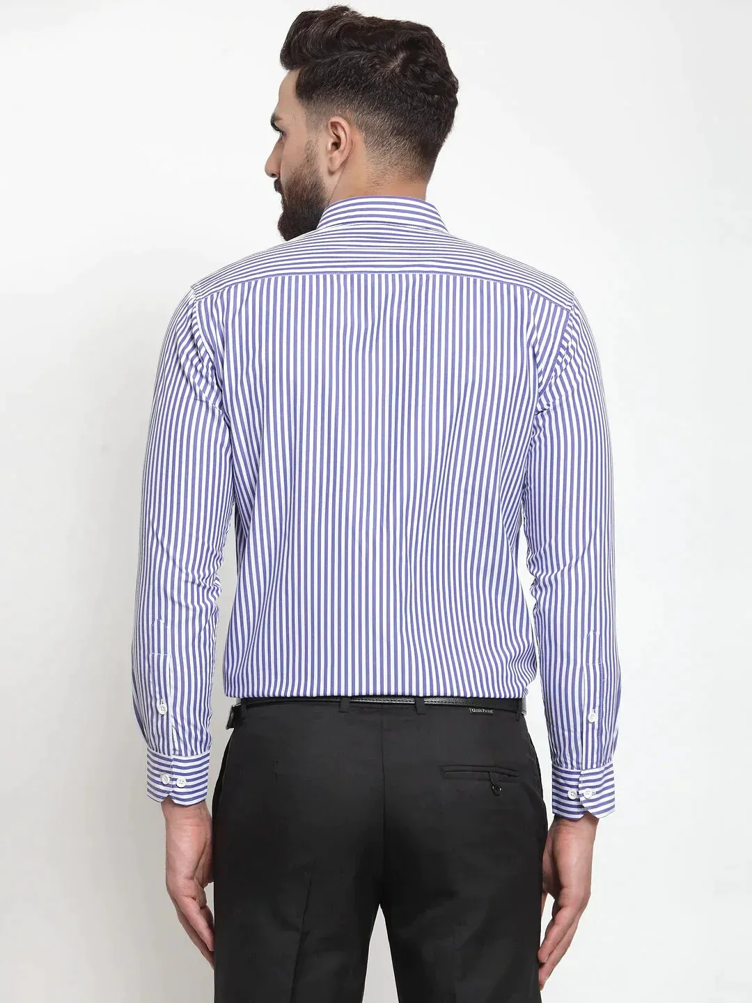 Blue Men's Cotton Striped Formal Shirts