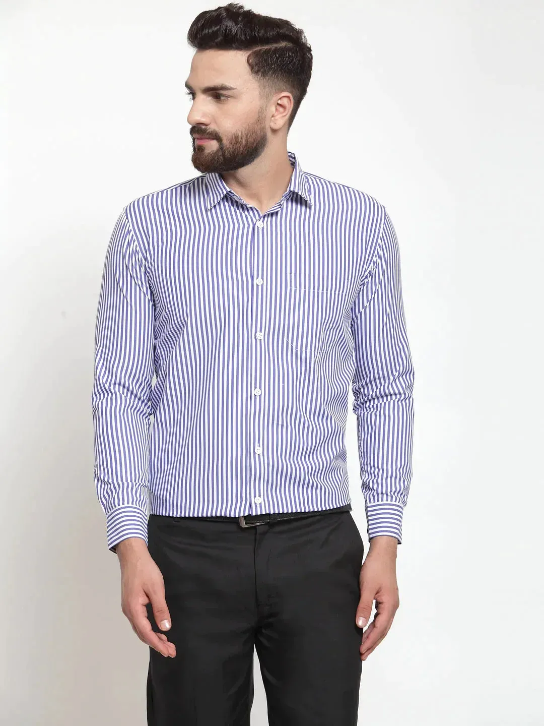 Blue Men's Cotton Striped Formal Shirts