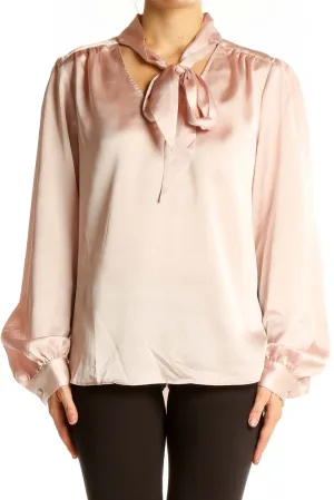 Blush Pink Satin Tie-Neck Blouse