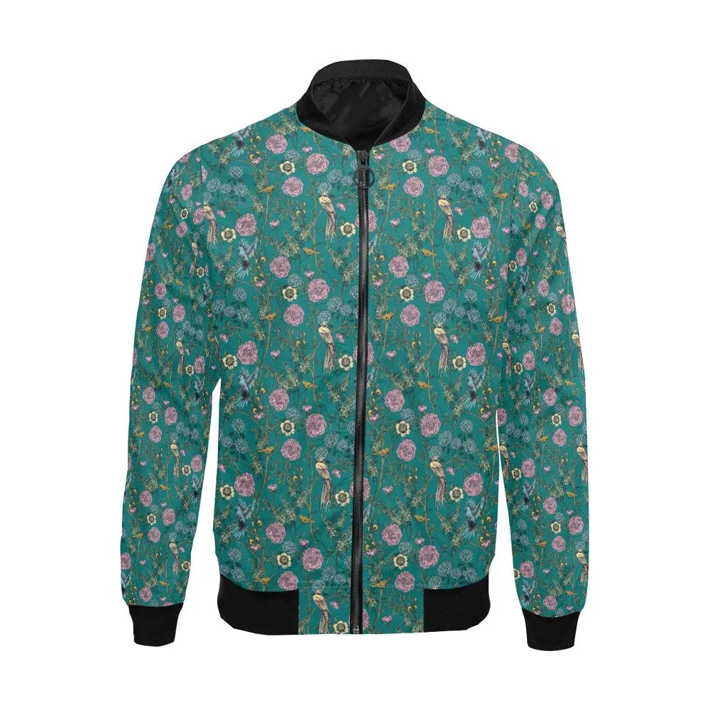 Bomber Jacket Men, Teal Jacket Men, Floral Bomber Jacket, Hippie Jacket, 70s inspired Jacket, Retro Bomber Jacket, Blue Bomber Jacket Men