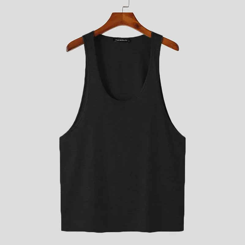 Bonsir Men Tank Tops Summer Solid Color O-neck Sleeveless Streetwear Vests Breathable Stylish Casual Men Clothing S-5XL INCERUN