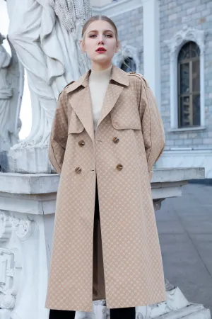 Camel Plaid Double Breasted Trench Coats