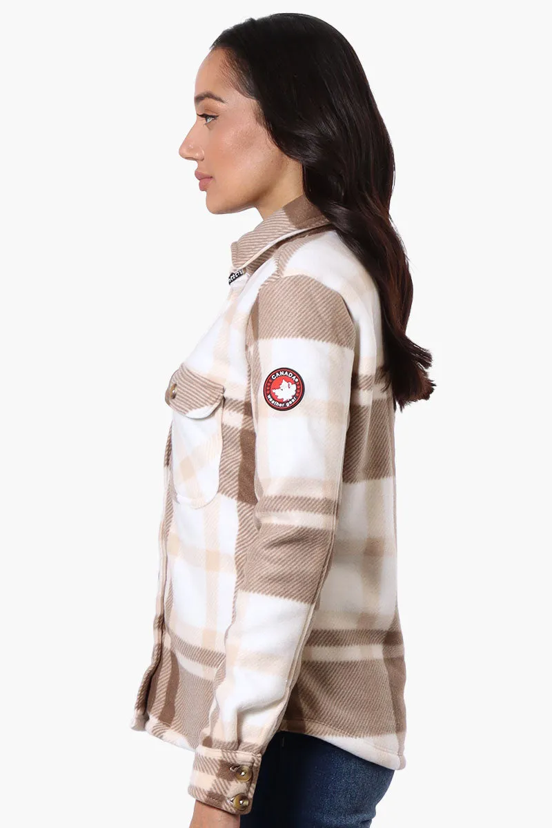 Canada Weather Gear Plaid Fleece Button Up Lightweight Jacket - Cream