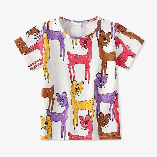 Children's Tees Baby Girl Tops O-Neck Cartoon Casual Girl