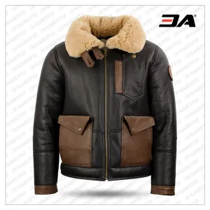 Chocolate Sheepskin Leather Bomber Jacket