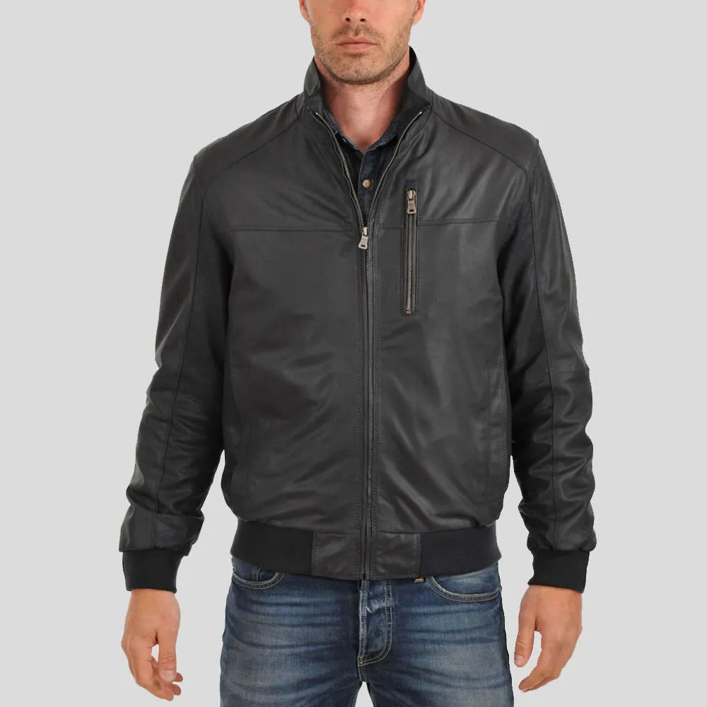 Cole Black Bomber Leather Jacket for Men