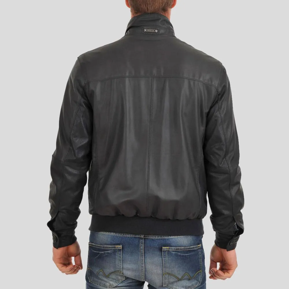 Cole Black Bomber Leather Jacket for Men