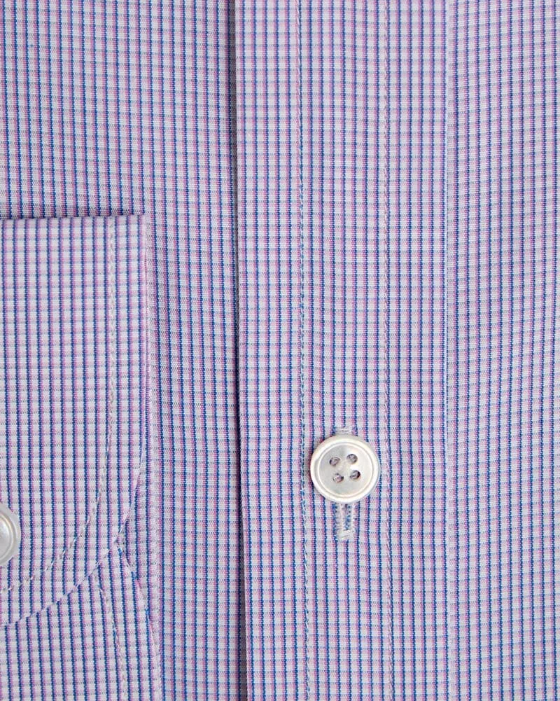 Contemporary Fit, Button Down Collar, 2 Button Cuff Shirt In Neat Lilac Check