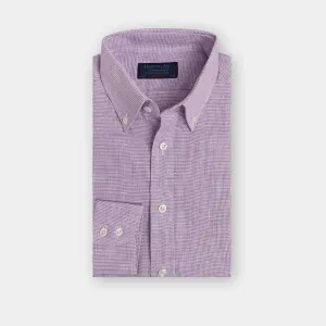 Contemporary Fit, Button Down Collar, 2 Button Cuff Shirt in Plain Lilac Houndstooth Linen