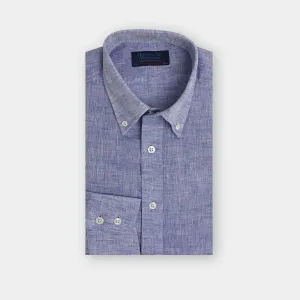 Contemporary Fit, Button Down Collar, 2 Button Cuff Shirt in Plain Navy Linen