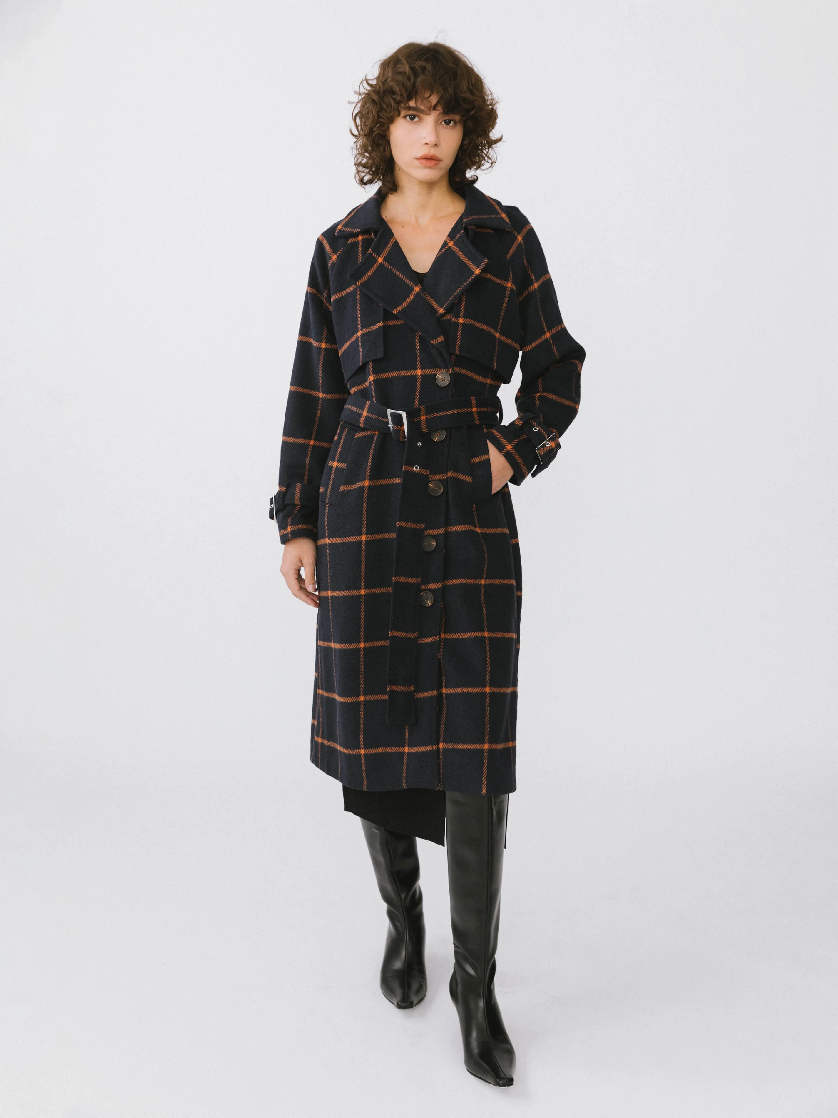 Contrast Plaid Drop Shoulder Coat