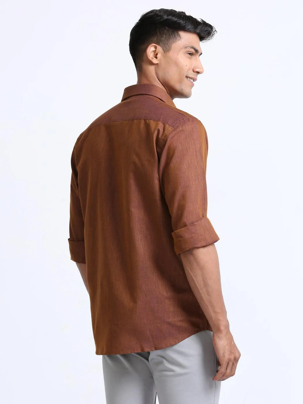 Cotton Linen Brown Colour Shirt Full Sleeve