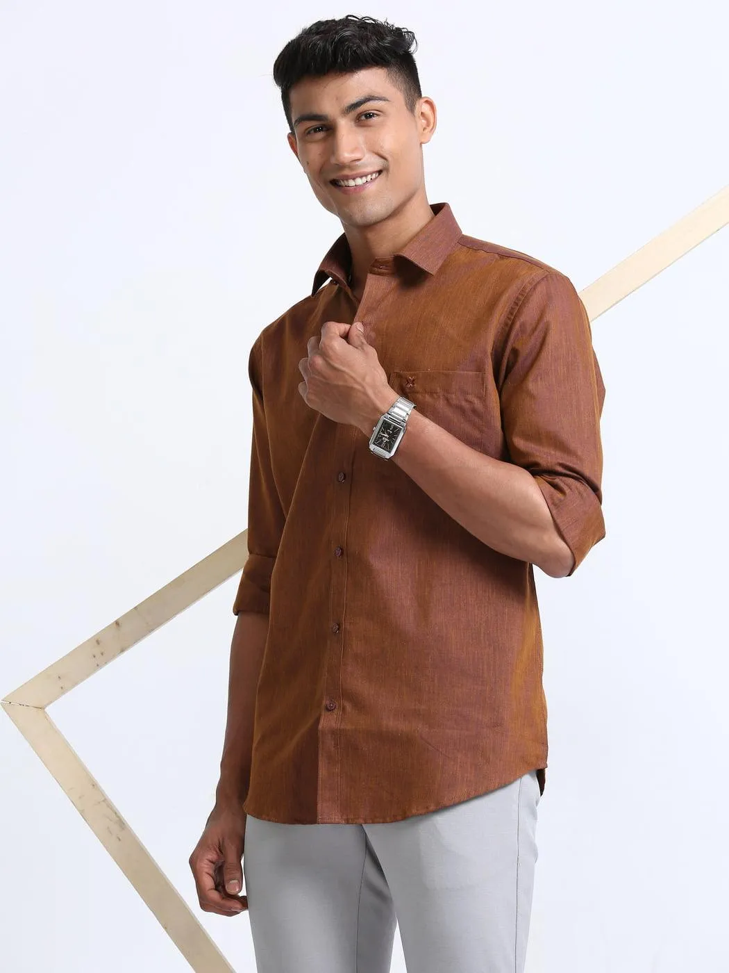 Cotton Linen Brown Colour Shirt Full Sleeve