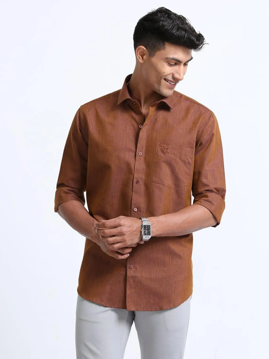 Cotton Linen Brown Colour Shirt Full Sleeve