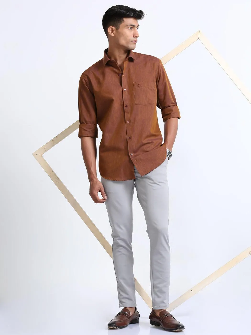 Cotton Linen Brown Colour Shirt Full Sleeve