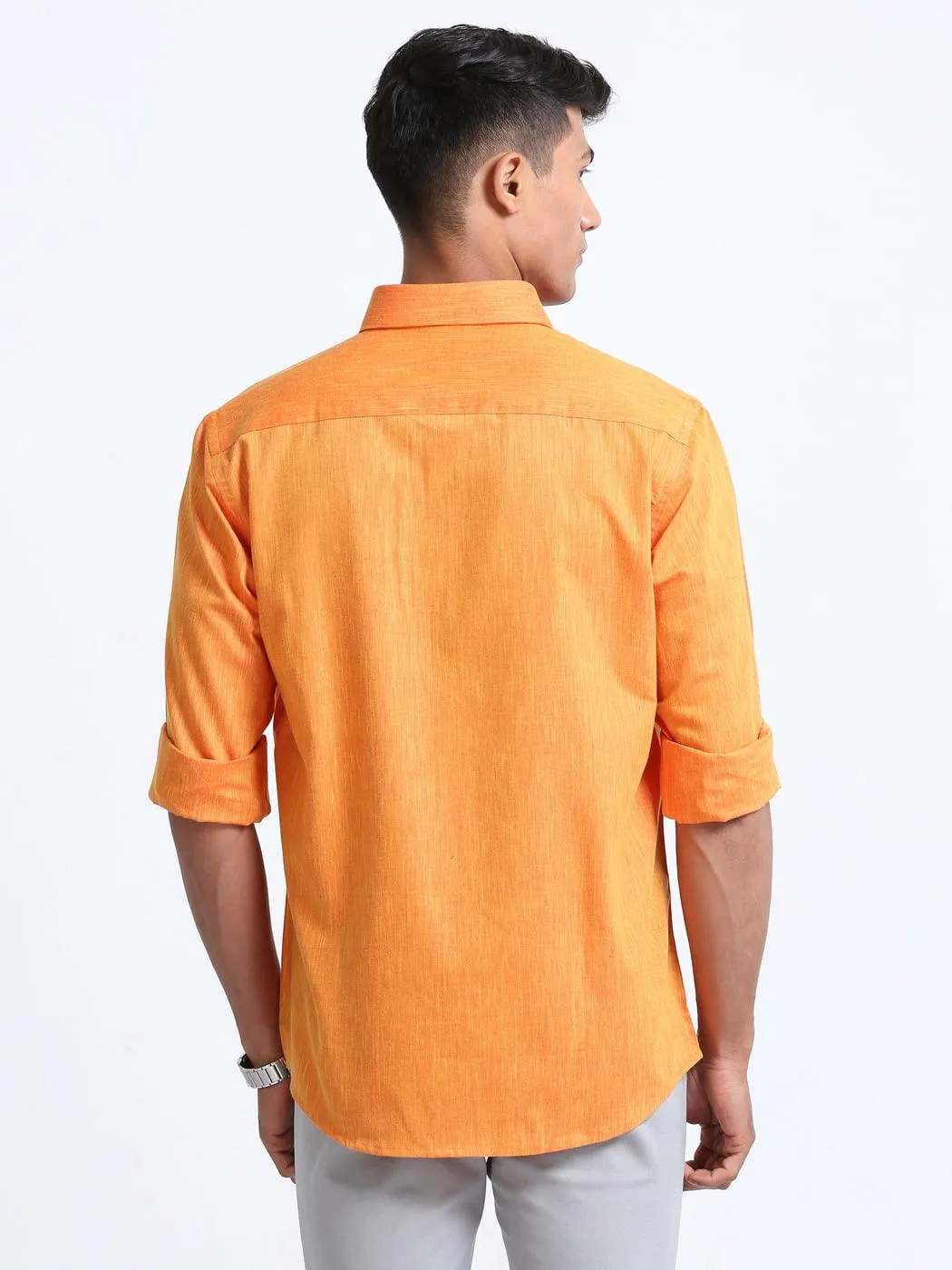 Cotton Linen Orange Colour Shirt Full Sleeve