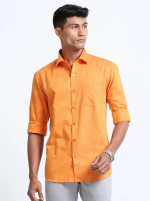 Cotton Linen Orange Colour Shirt Full Sleeve