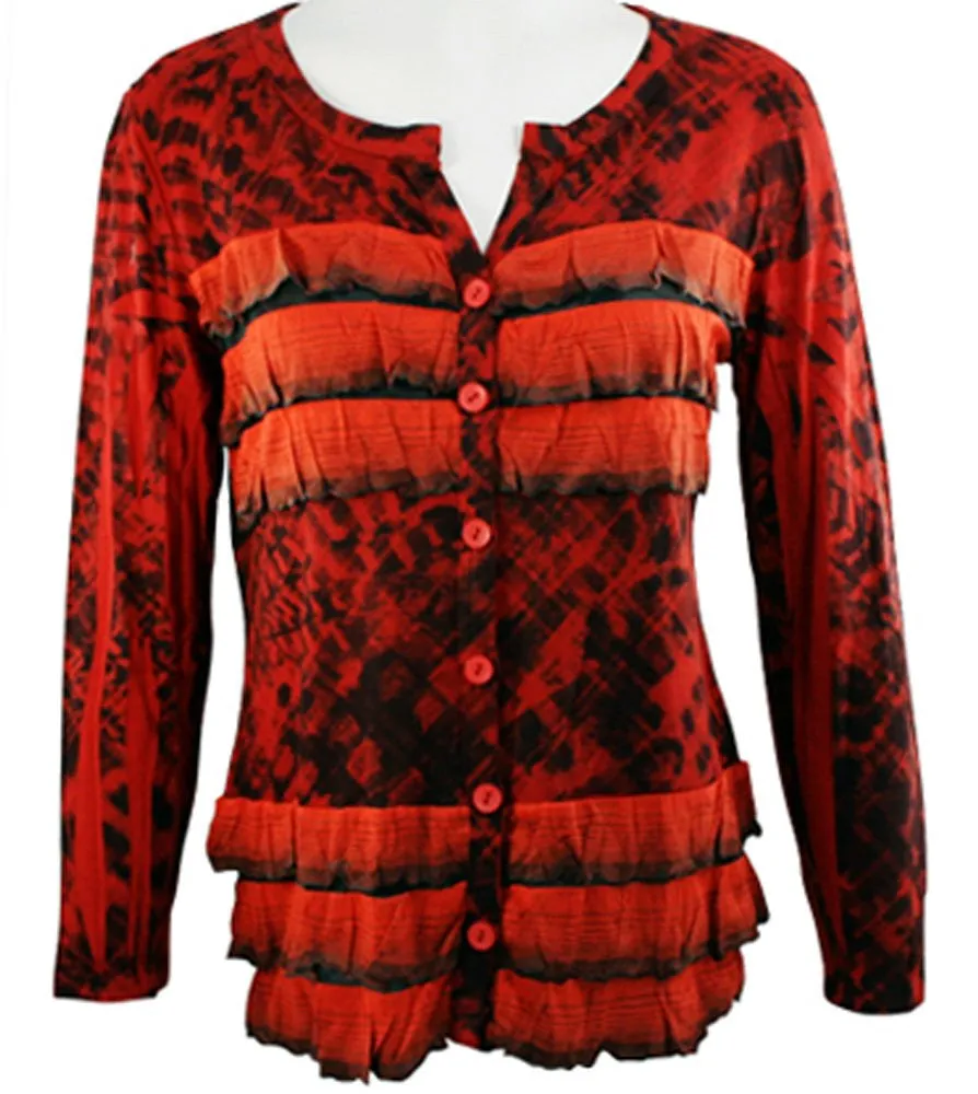 Cubism - Gabby Maze, Waist Banded Geometric Print, Ruffled Cardigan