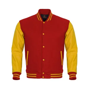 Custom Varsity Jackets Red Body and Yellow Leather Sleeves Varsity Jacket