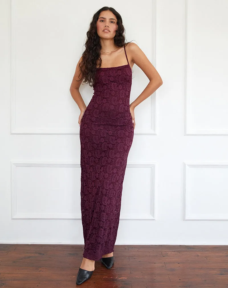 Darsih Cami Maxi Dress in Paisley Lace Burgundy