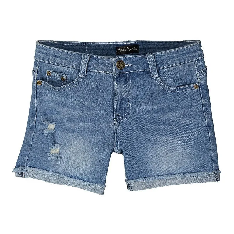 Distressed Denim Jean Shorts in Lt Wash GIRLS