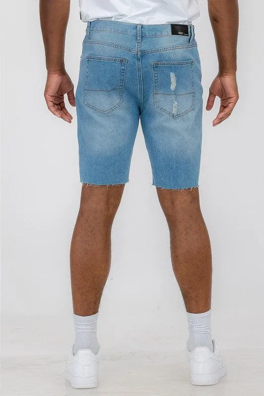 Distressed Stretch Denim Shorts For Men