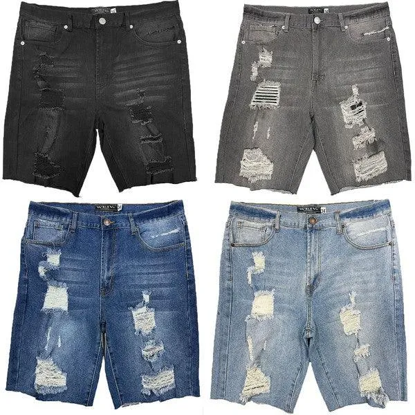 Distressed Stretch Denim Shorts For Men