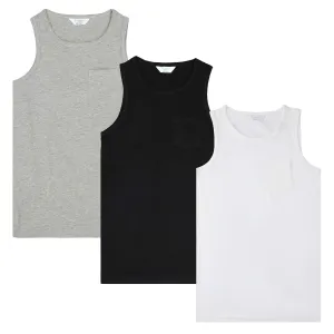 FB-3767 Dark Mélange, White, & Black 3PK Tank Tops