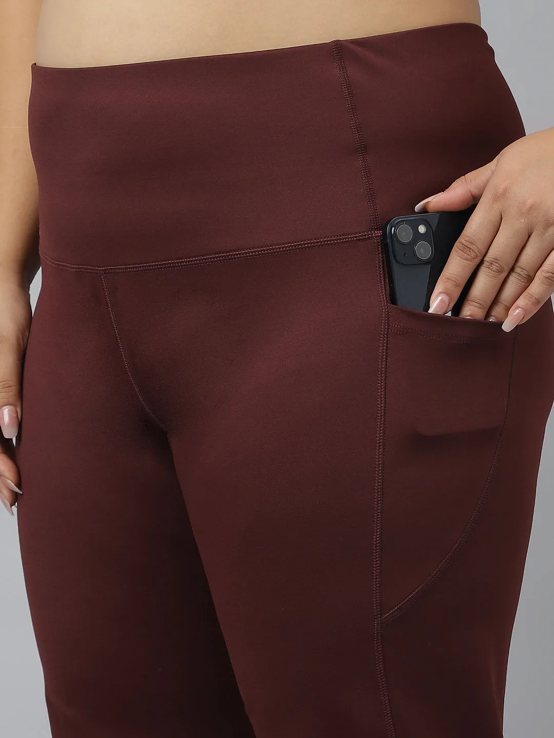 Fitkin Plus Size Active Track Gym Bootcut Flare Brown Pants