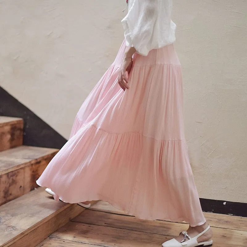 Flowy High Waist Cotton Linen Skirt