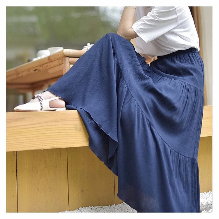 Flowy High Waist Cotton Linen Skirt