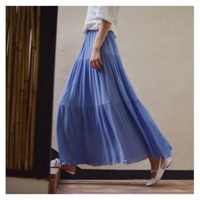 Flowy High Waist Cotton Linen Skirt