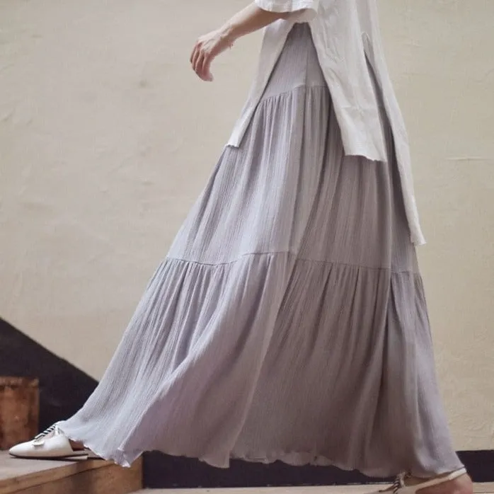 Flowy High Waist Cotton Linen Skirt