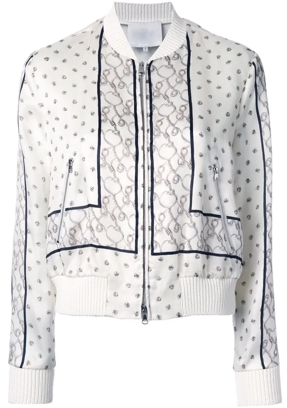 Foulard Printed Satin Bomber Jacket in White