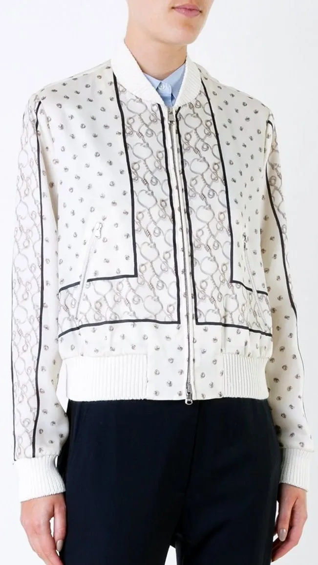 Foulard Printed Satin Bomber Jacket in White