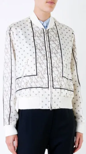 Foulard Printed Satin Bomber Jacket in White