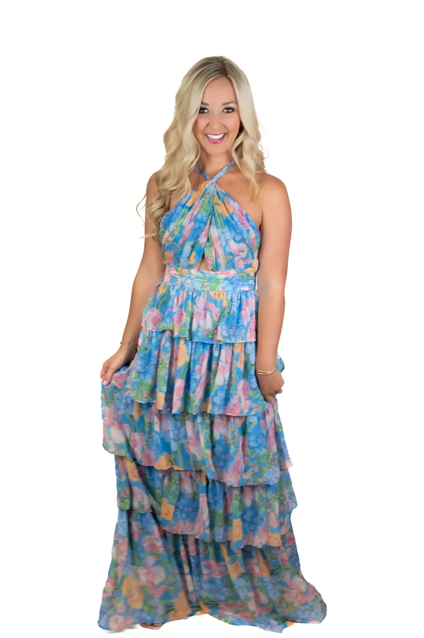 Garden District Blue Floral Maxi Dress