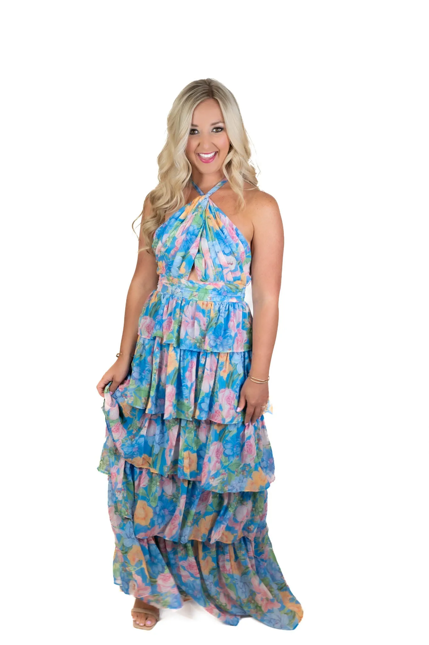 Garden District Blue Floral Maxi Dress