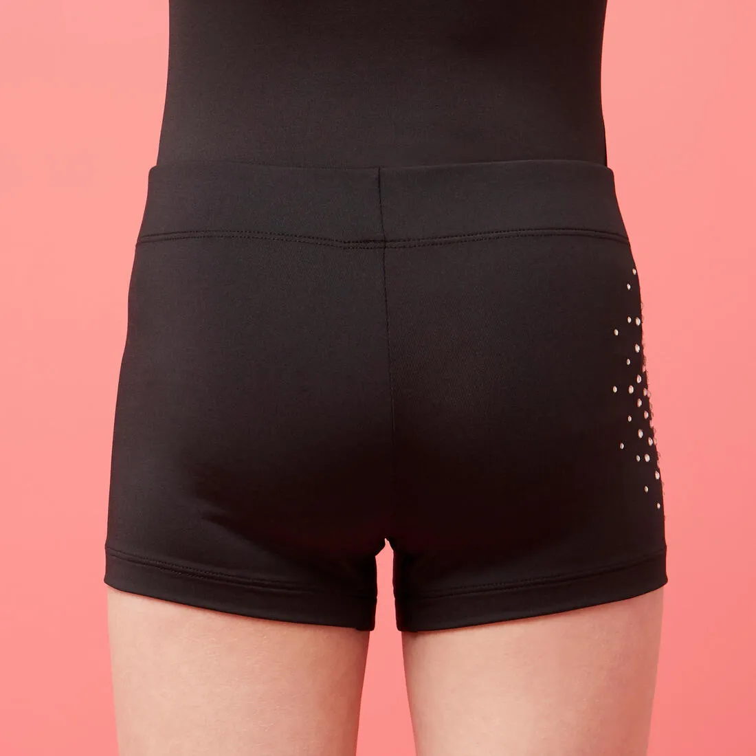 Girls' Gym Shorts 900 - Black Rhinestones