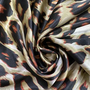 Gold Multi Leopard Animal Print Poly Charmeuse Satin Fabric