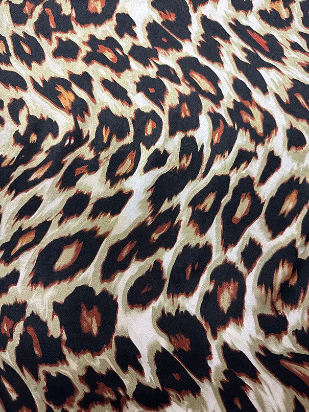 Gold Multi Leopard Animal Print Poly Charmeuse Satin Fabric