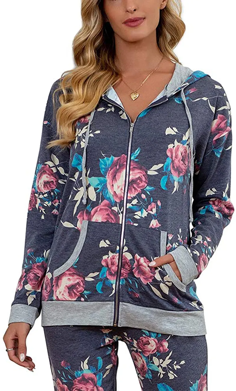 GRECERELLE Women's Floral Long Sleeve Casual Sweatshirts Tunic Tops With Pockets