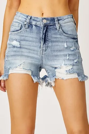 High Waist Distressed Denim Shorts