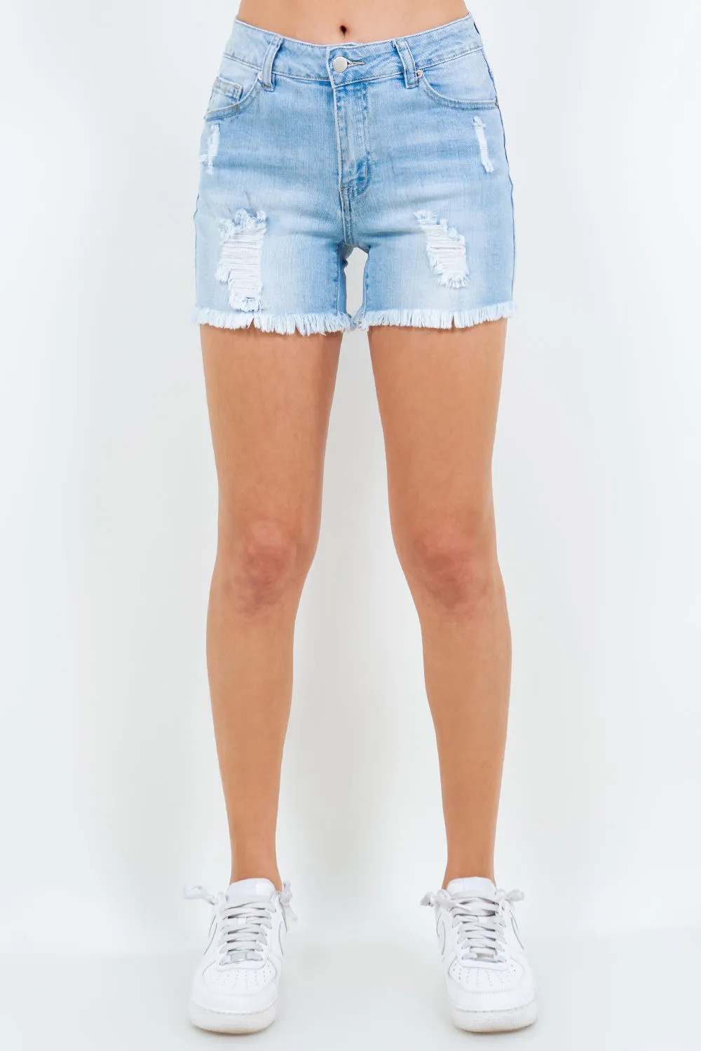 High Waist Distressed Frayed Denim Shorts